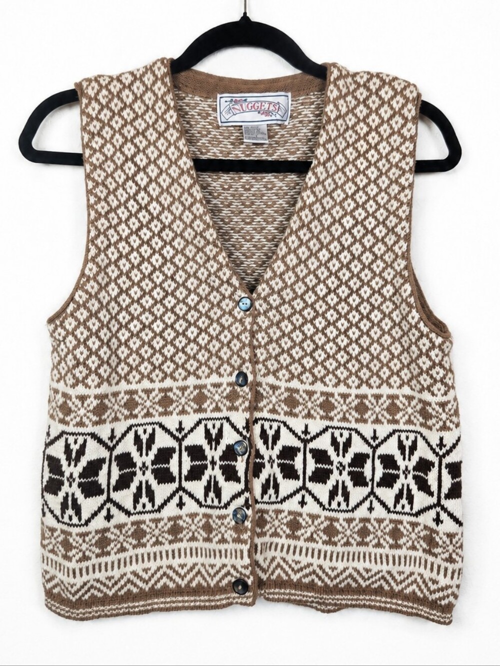 Vintage Nuggets Nordic Fair Isle Ramie Cotton Sweater Vest Cottagecore Large